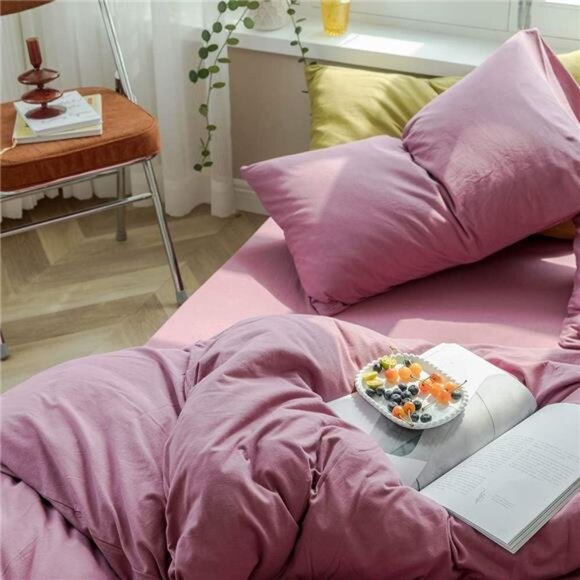 Solid Purple Duvet Cover Queen Pale Mauve Solid Color Bedding Set Jersey Knit - Picture 5 of 7